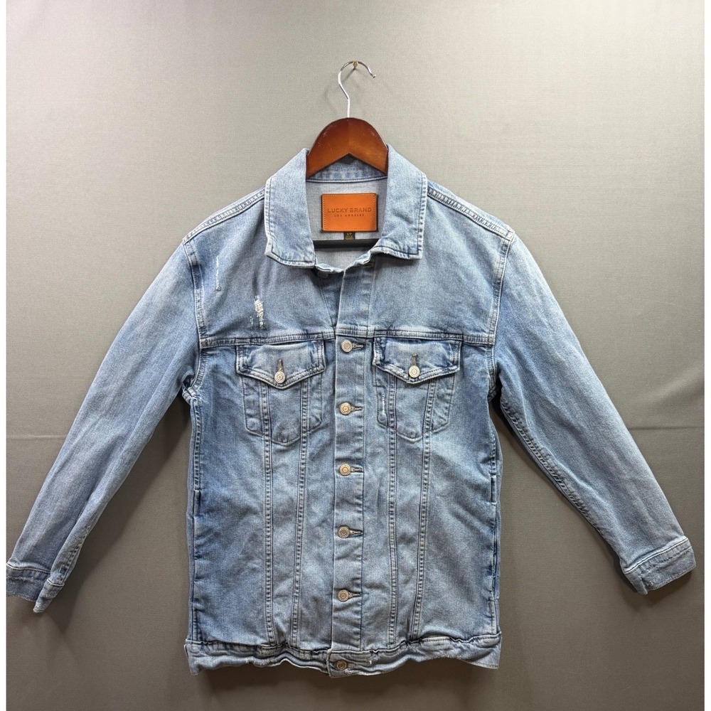 Lucky Brand Denim Jacket‎ Mens Blue Light Wash Distressed Small